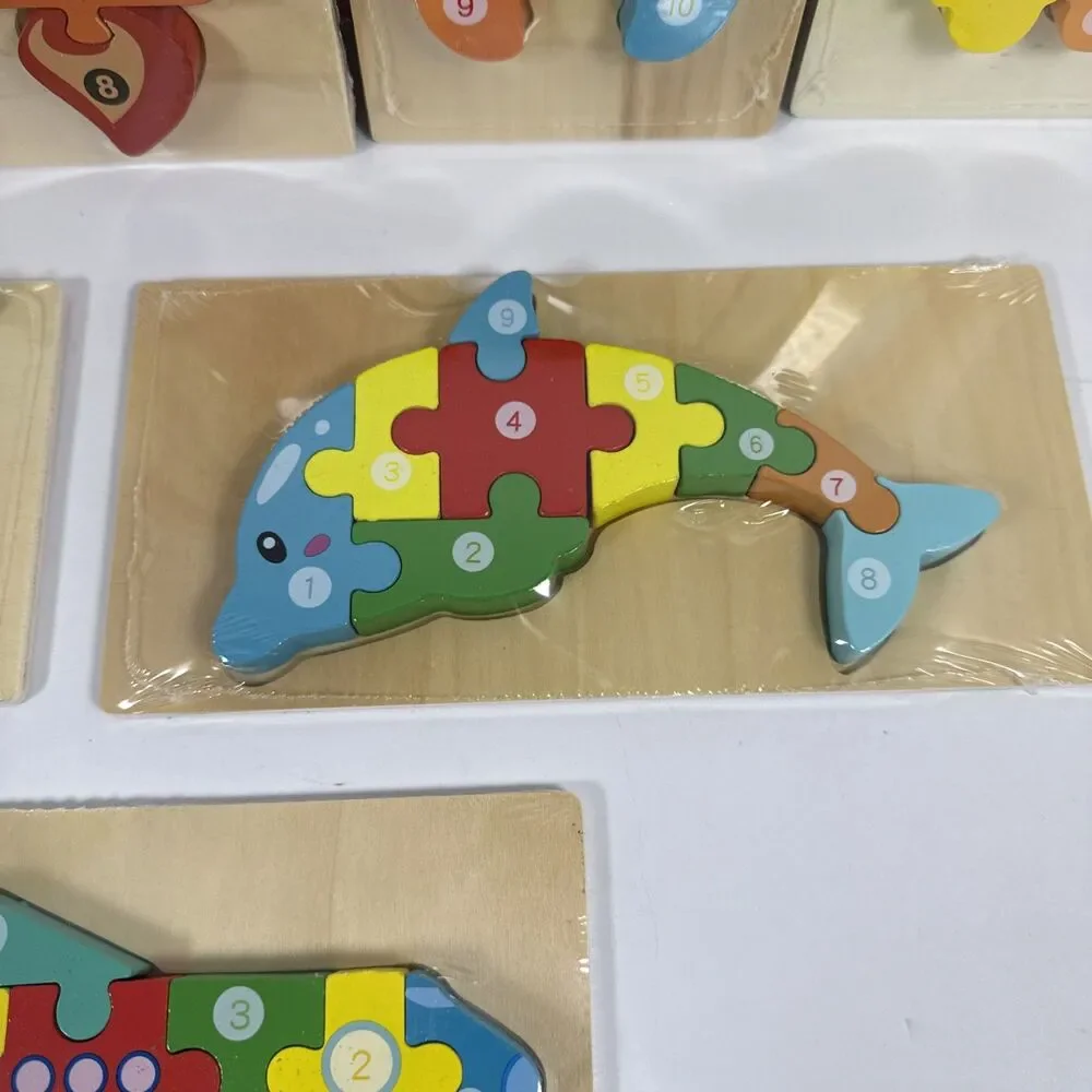Pack of 8 - Wooden 3D Jigsaw Puzzles With Numbers To Teach Young Ones